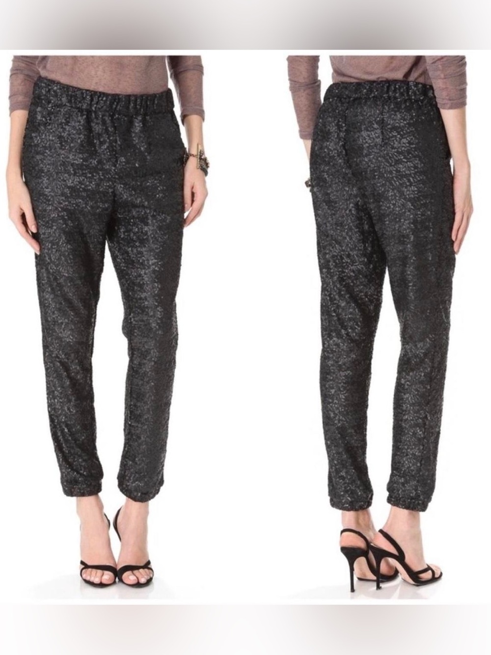 NWT- Free People # Revolve Rayon Black Sequins Party Jogger Pull-On Pants -Sz XS